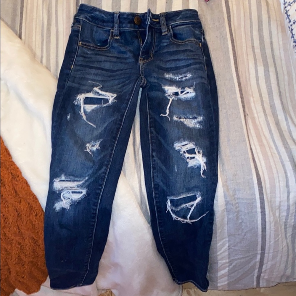 blue distressed size 00 american eagle jeans !!